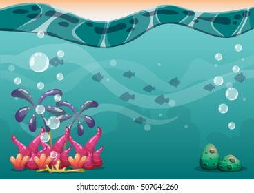 cartoon vector underwater background with separated layers for game art and animation game design asset in 2d graphic