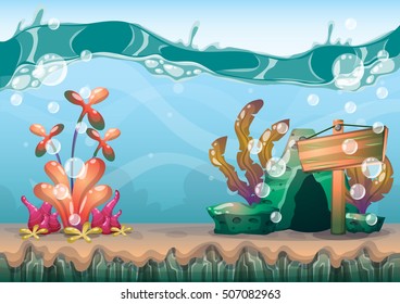 cartoon vector underwater background with separated layers for game art and animation game design asset in 2d graphic