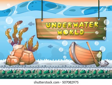cartoon vector underwater background with separated layers for game art and animation game design asset in 2d graphic