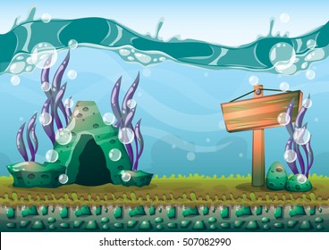 cartoon vector underwater background with separated layers for game art and animation game design asset in 2d graphic