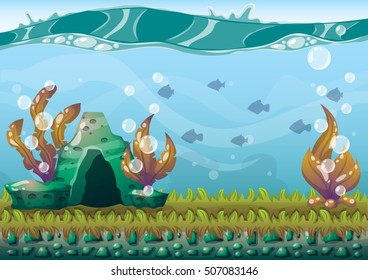 cartoon vector underwater background with separated layers for game art and animation game design asset in 2d graphic