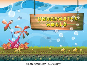cartoon vector underwater background with separated layers for game art and animation game design asset in 2d graphic