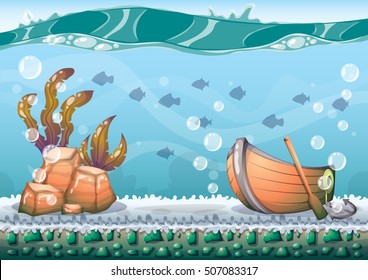 cartoon vector underwater background with separated layers for game art and animation game design asset in 2d graphic