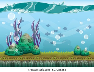 cartoon vector underwater background with separated layers for game art and animation game design asset in 2d graphic