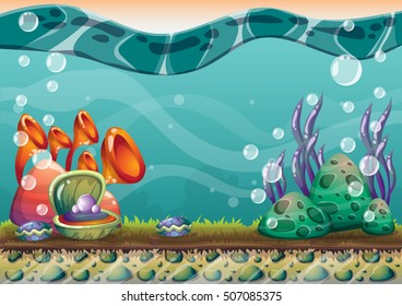 cartoon vector underwater background with separated layers for game art and animation game design asset in 2d graphic