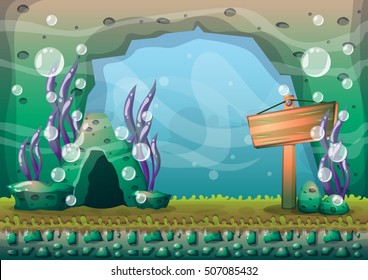 cartoon vector underwater background with separated layers for game art and animation game design asset in 2d graphic