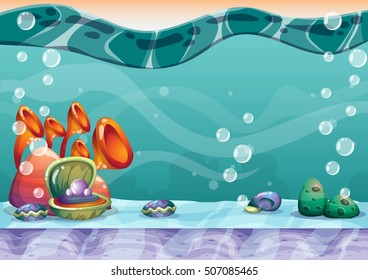 cartoon vector underwater background with separated layers for game art and animation game design asset in 2d graphic