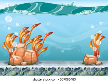 cartoon vector underwater background with separated layers for game art and animation game design asset in 2d graphic