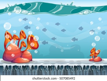 cartoon vector underwater background with separated layers for game art and animation game design asset in 2d graphic