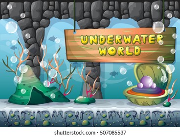 cartoon vector underwater background with separated layers for game art and animation game design asset in 2d graphic