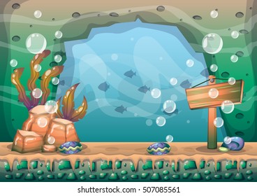 cartoon vector underwater background with separated layers for game art and animation game design asset in 2d graphic