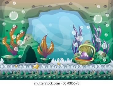 cartoon vector underwater background with separated layers for game art and animation game design asset in 2d graphic