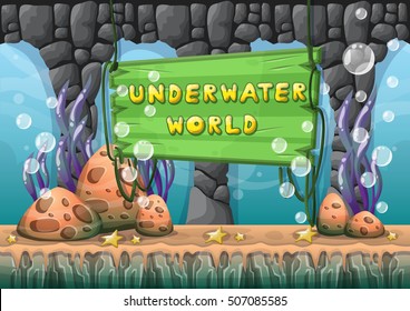 cartoon vector underwater background with separated layers for game art and animation game design asset in 2d graphic