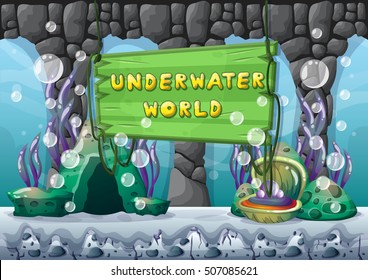 cartoon vector underwater background with separated layers for game art and animation game design asset in 2d graphic
