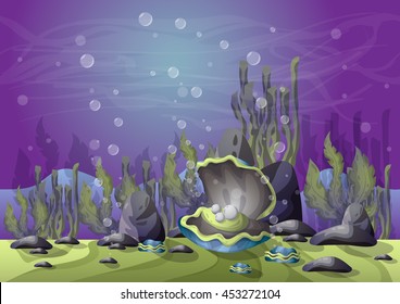 cartoon vector underwater landscape with separated layers for game and animation, game design asset