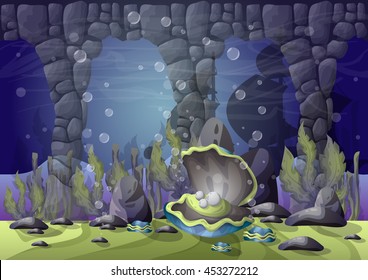 cartoon vector underwater landscape with separated layers for game and animation, game design asset