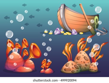 cartoon vector underwater objects with separated layers for game art and animation game design asset in 2d graphic