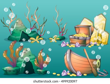 cartoon vector underwater objects with separated layers for game art and animation game design asset in 2d graphic