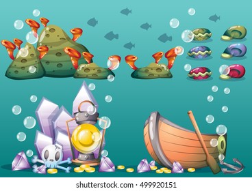 cartoon vector underwater objects with separated layers for game art and animation game design asset in 2d graphic