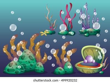 cartoon vector underwater objects with separated layers for game art and animation game design asset in 2d graphic