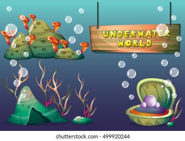 cartoon vector underwater objects with separated layers for game art and animation game design asset in 2d graphic