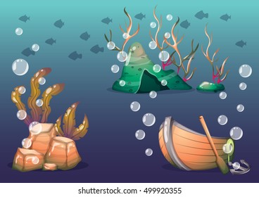 cartoon vector underwater objects with separated layers for game art and animation game design asset in 2d graphic