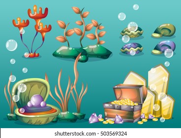 cartoon vector underwater objects with separated layers for game art and animation game design asset in 2d graphic