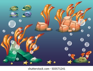 cartoon vector underwater objects with separated layers for game art and animation game design asset in 2d graphic