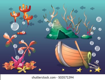 cartoon vector underwater objects with separated layers for game art and animation game design asset in 2d graphic