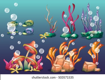 cartoon vector underwater objects with separated layers for game art and animation game design asset in 2d graphic