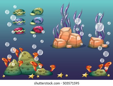 cartoon vector underwater objects with separated layers for game art and animation game design asset in 2d graphic