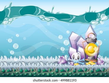 cartoon vector underwater treasure background with separated layers for game art and animation game design asset in 2d graphic