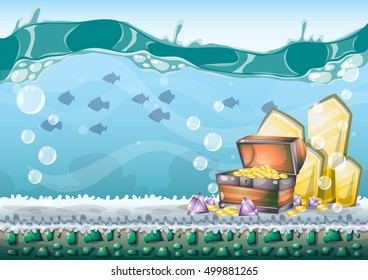 cartoon vector underwater treasure background with separated layers for game art and animation game design asset in 2d graphic