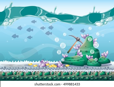 cartoon vector underwater treasure background with separated layers for game art and animation game design asset in 2d graphic
