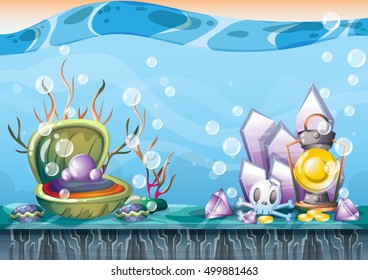 cartoon vector underwater treasure background with separated layers for game art and animation game design asset in 2d graphic