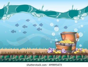 cartoon vector underwater treasure background with separated layers for game art and animation game design asset in 2d graphic