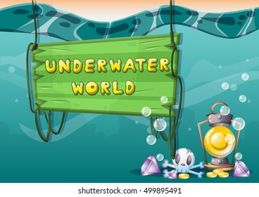 cartoon vector underwater treasure background with separated layers for game art and animation game design asset in 2d graphic