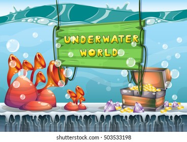 cartoon vector underwater treasure background with separated layers for game art and animation game design asset in 2d graphic