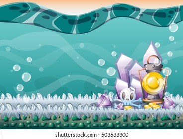 cartoon vector underwater treasure background with separated layers for game art and animation game design asset in 2d graphic