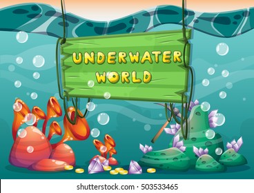 cartoon vector underwater treasure background with separated layers for game art and animation game design asset in 2d graphic