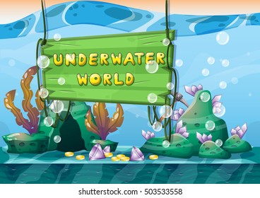 cartoon vector underwater treasure background with separated layers for game art and animation game design asset in 2d graphic