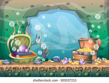 cartoon vector underwater treasure background with separated layers for game art and animation game design asset in 2d graphic