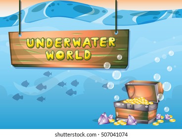 cartoon vector underwater treasure background with separated layers for game art and animation game design asset in 2d graphic