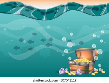 cartoon vector underwater treasure background with separated layers for game art and animation game design asset in 2d graphic