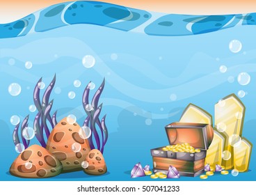 cartoon vector underwater treasure background with separated layers for game art and animation game design asset in 2d graphic