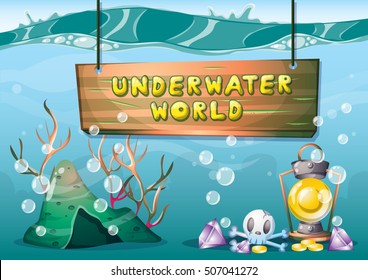 cartoon vector underwater treasure background with separated layers for game art and animation game design asset in 2d graphic
