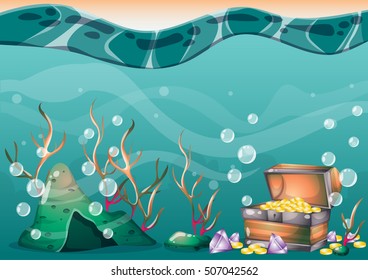 cartoon vector underwater treasure background with separated layers for game art and animation game design asset in 2d graphic