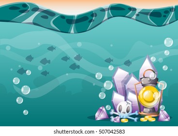cartoon vector underwater treasure background with separated layers for game art and animation game design asset in 2d graphic