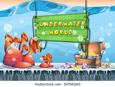 cartoon vector underwater treasure background with separated layers for game art and animation game design asset in 2d graphic