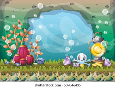 cartoon vector underwater treasure background with separated layers for game art and animation game design asset in 2d graphic